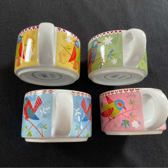 Pier 1 Dining Pier Stackable Birdfloral Stoneware Mugs Wchrome